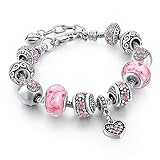 Long Way Silver Tone Chain Pink Crystal Love Heart