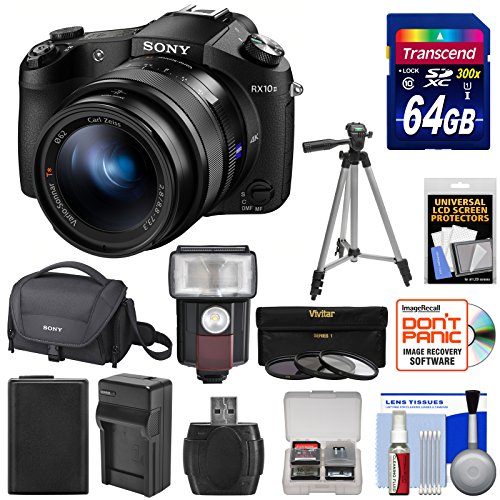 Sony-Cyber-Shot-DSC-RX10-II-4K-Wi-Fi-Digital-Camera-with-64GB-Card-Battery-Charger-Case-Filters-Tripod-Flash-Kit
