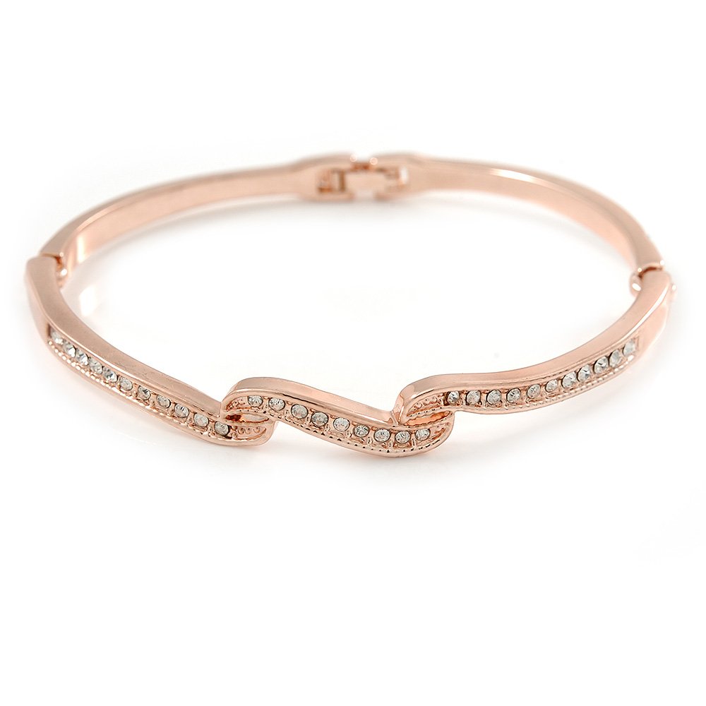 Avalaya Delicate Clear Crystal Triple Leaf Bangle Bracelet/Rose Gold Tone Metal/Size M