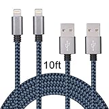 Eashion 2Pack 10FT Ultra Long Nylon Braided iPhone Charging Cable USB Cord Charger Compatible with iPhone 7/ 7Plus/ SE/ 6s/ 6 /6 Plus/ 6s Plus/ 5s/ 5c/ 5/ iPad Air/ Mini/ iPod Nano/ Touch (Blue)