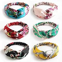 Boho Flower Headbands Criss Cross Head Band Sport Yoga Running Head Wrap Set Elastic Fabric Hair Bands for Women (6PC) by Fashion craft