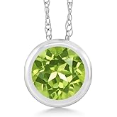 Gem Stone King 14K White Gold Green Peridot Pendant Necklace For Women 0.60 Cttw, Gemstone August Birthstone, Round 5MM, with 18 Inch Chain