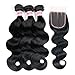 Fabeauty Peruvian Body Wave Human Hair 3 Bundles with Closure 100% 7a Unprocessed Peruvian Virgin Hair Body Wave with Closure Soft Human Hair Extensions Bundles with Lace Closure(44)