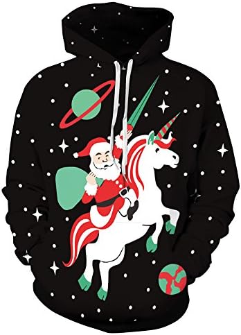 JollyCreek Women Girl Christmas Unicorn Cartoon Print Pullover Hoodie Sweatshirt,S/M