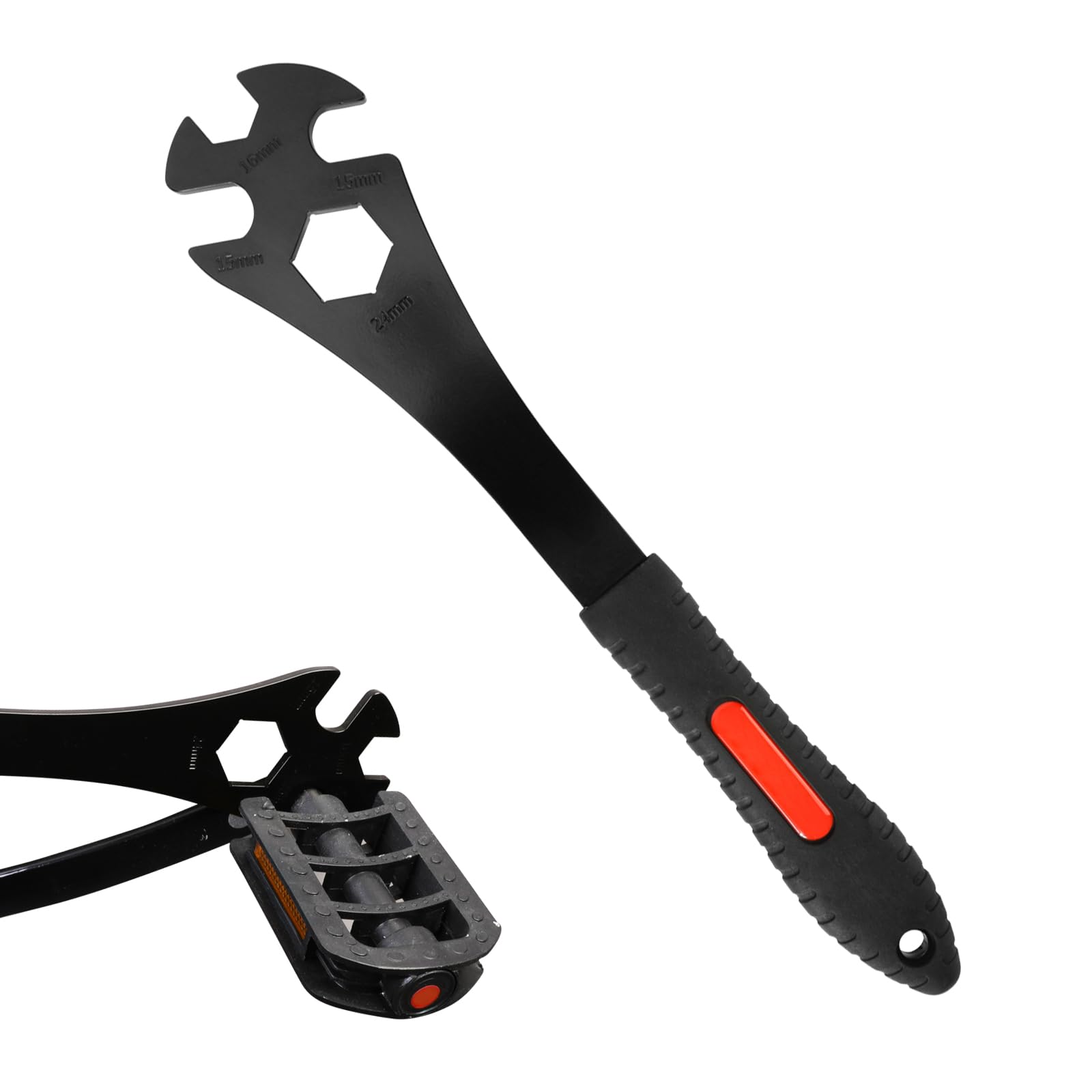 Oumers Bike Pedal Wrench, Bicycle Pedal Removal Tool Spanner with 323mm Extra Long Handle Multifunctional 15mm 16mm Pedal Removal Wrench and 24mm Hexagon Hole for Bike Maintenance & Repair