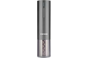 Crenova 6-in-1 Wine Opener Electric Rechargeable Automatic Corkscrew Bottle Opener set with Vacuum Stopper, Aerator Pourer, Foil Cutter, Display Base & USB Charging Cable, Silver