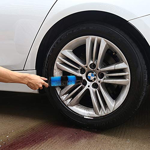 SUBANG 5 Pieces Car Cleaning Brush Set Including 2 Pieces Wheel Brush 16.5 inch Long Soft Wheel Cleaning Brush and 3 Pieces Wire Brush for Wheels Exhaust Tips Engine Bays Motorcycles