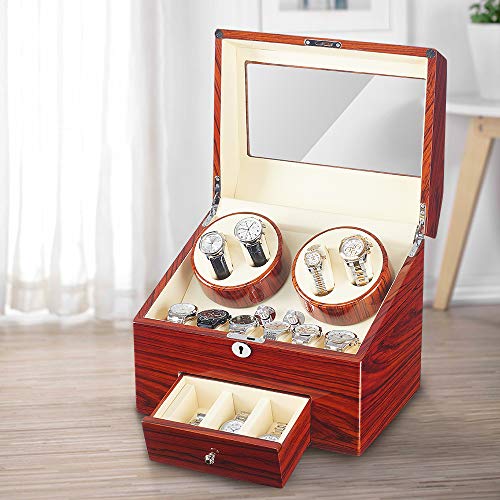 JQUEEN Automatic Wood Watch Winder Display Box 4+9 Storages (Ebony(WJW)) - Thumbnail 7