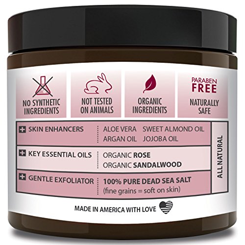 Best ORGANIC Exfoliating Body Scrub - "SENSUAL ROSE" - 100% Pure Dead Sea Salt Scrub / Ultra Hydrating & Moisturizing with SKIN SMOOTHING Jojoba, Sweet Almond & Argan Oils - 12oz...