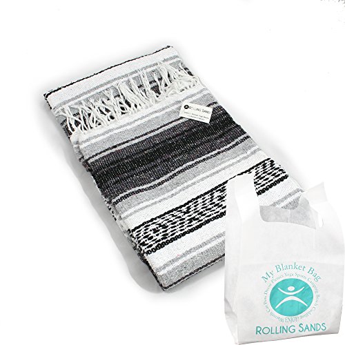 Hand Woven Classic Mexican Yoga Blanket and Rolling Sands  Reusable Blanket Bag
