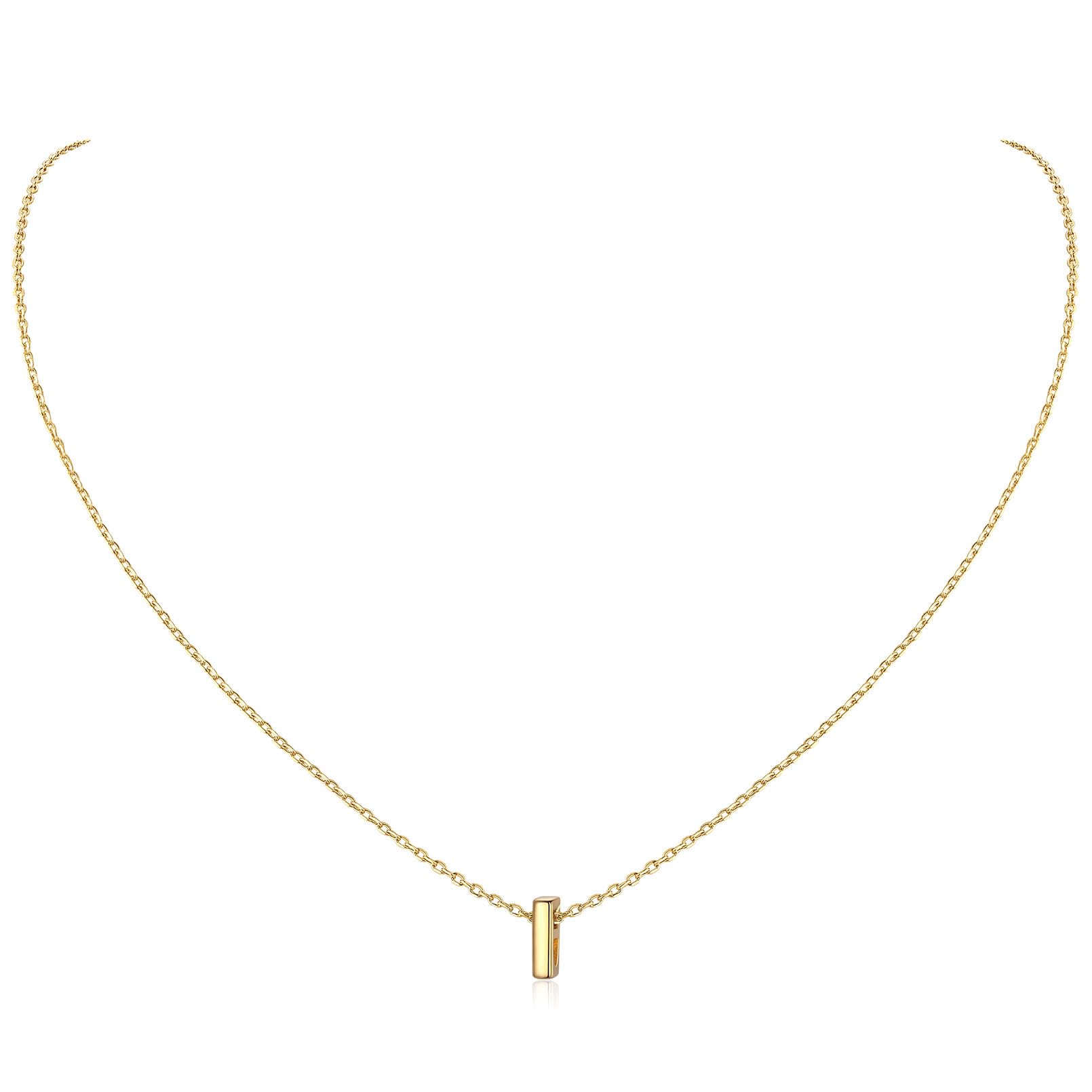 Womens Gold Plated Necklace Sterling Silver Initial Letter I Charm 925 Silver Short Necklaces Name Jewellery for Wife Bridals