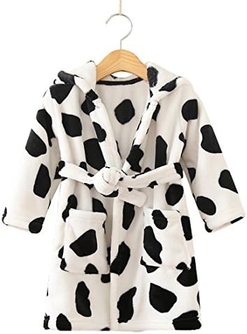 TOLLION Toddlers/Kids Hooded Robe Soft Fleece Bathrobe Children Pajamas Baby Plush Robe (Pink Cow Dot, 4T)