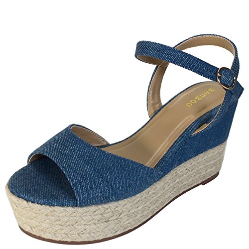BAMBOO Women's Espadrille Wedge Sandal with Quarter Strap