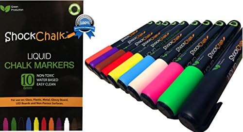 ShockChalk Liquid Chalk Markers (10 Pack) Supreme Edition - 6mm Reversible Tip with Replacements Included.