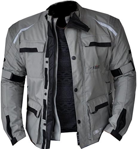 Coolhides zain Classy &amp; Double Motorcyle Protected Corduroy Jacket (Grey-Double, Large)
