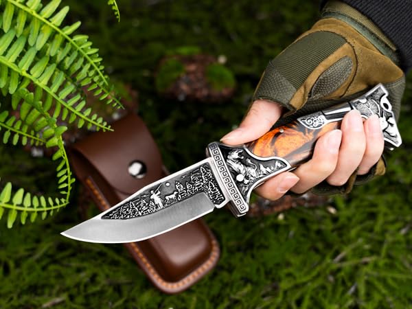NedFoss TIGER-ROAR Zweihandmesser, Legale mitführbares Taschenmesser, 10cm Klappmesser mit Holster, Schwere EDC Messer mit Gürtelclip, Scharfes Zweihand Klappmesser Outdoor für Sammlung & Geschenke 7