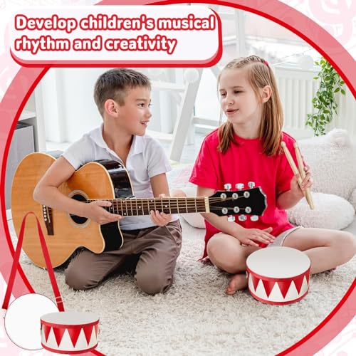 TERRIFI Kids Wooden Drum Set - 7.87 Inch Educational Toy with Adjustable Strap, 2 Drumsticks, Sensory Musical Instrument, Ideal for Toddlers and Babies, Gift