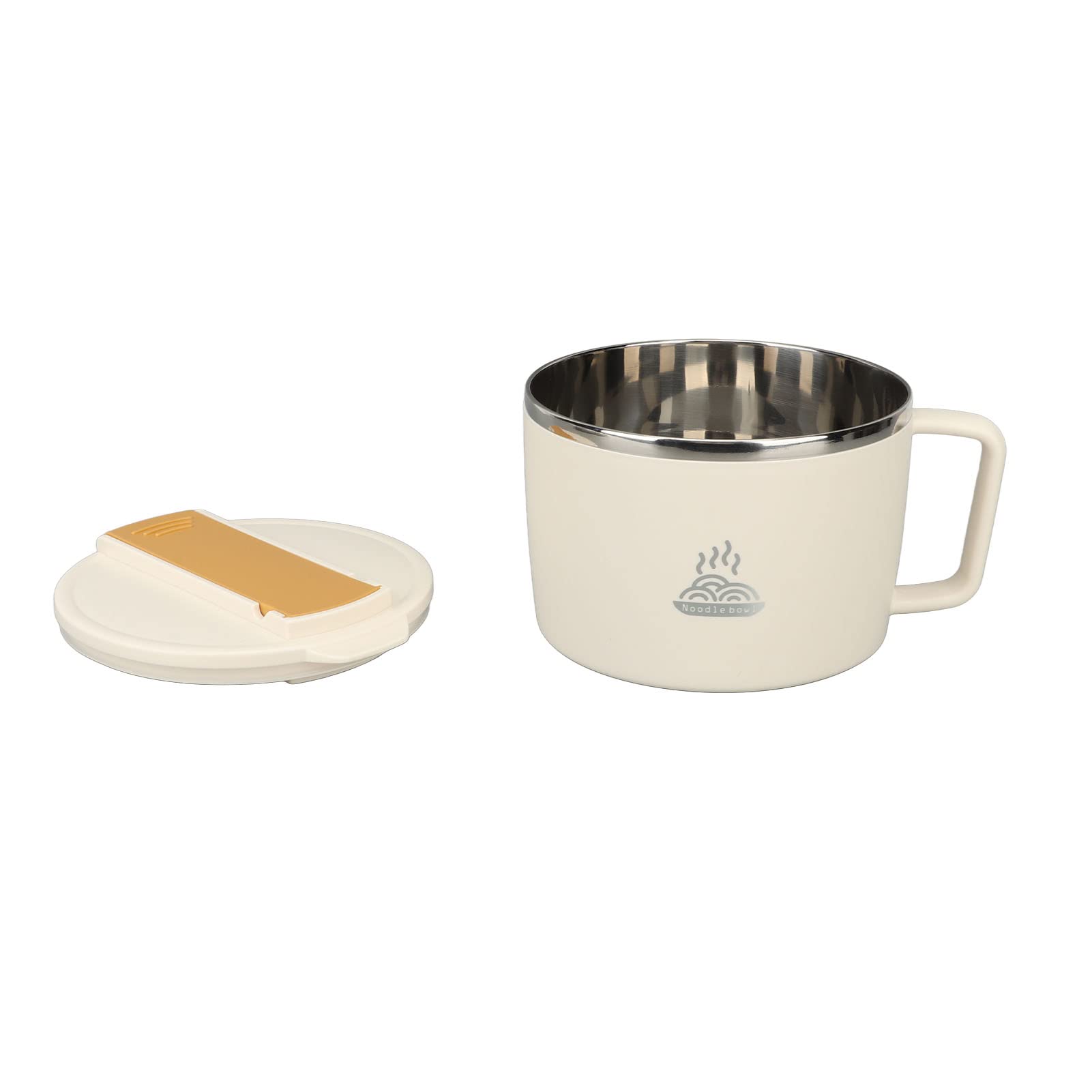 Microwave Ramen Bowl, Stainless Steel Noodle Cooker with Lid, 1200ml Capacity, Includes Chopsticks and Spork, Beige Color