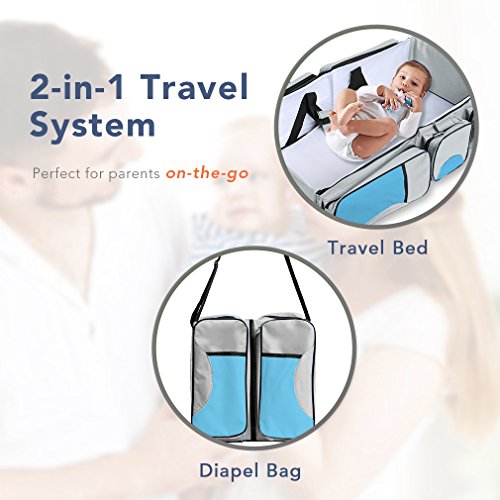 Baabyoo Baby Travel Bed Bag Baby Diaper Bag Portable Baby Diaper Change Station 4 in 1 Folding Baby Bag Newborn Carrier Infant Bassinet Baby Tote Bag Folding Crib Baby Shower Gift (Royal Blue)