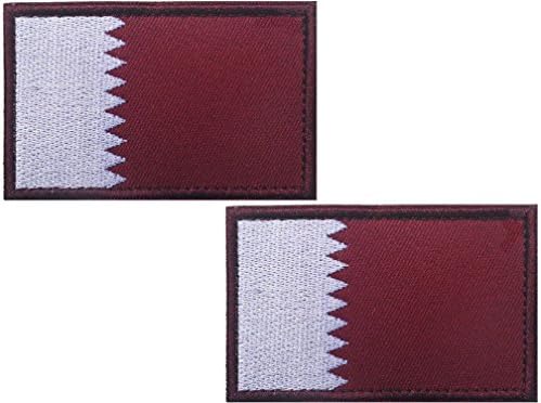 HFDA 2 piece Different Country Flags Patch - Tactical Combat Bagde Military Hook and Loop Badge Embroidered Velcro Morale Patch (Qatar)