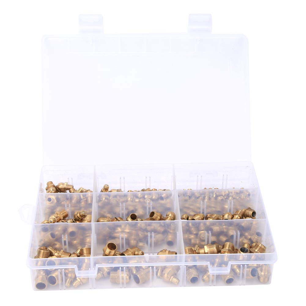 160pcs Brass Grease Nipples M6 M8 M10 Straight & Angled Zerk Fittings 45° 90° 180° Hydraulic Lubrication Kit for Automotive Machinery Industrial Equipment