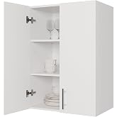 JPND 24 x 33 Inch Wall Cabinet set of 1, Kitchen Wall Mounted Wooden Storage Cabinet, Double Door Cabinet with Soft Close, Metal Handle, Adjustable Shelf, for Kitchen, Garage, Laundry, Bathroom, White