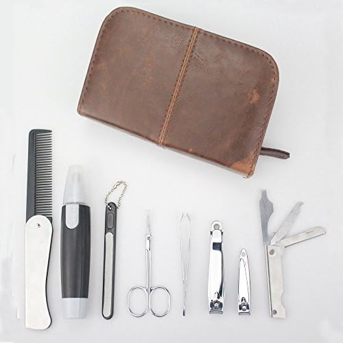 Gold Meier Nose Ear Hair Trimmer with Nail Tools for Man, 8 in 1 Manicure Pedicure Kit Perfect For Daily Clean and Travel