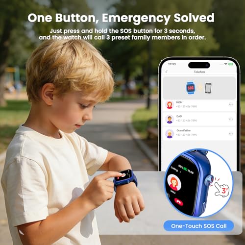4G Children's Smart Watch with GPS, Dual Camera, Video Call, Voice Chat, SOS, Class Mode, Flashlight, IP68, Pedometer, Gift for Boys and Girls, Blue, 3 Year Warranty