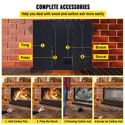 VEVOR Fireplace Screen, 38.8 x 32.7 Inch, 3Panel Iron Freestanding
