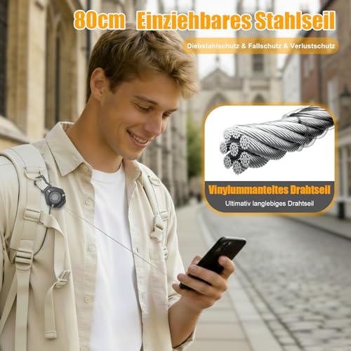 Oaridey Magnetischer Handy-Diebstahlschutz, einziehbare Handy-Stahlkette mit robustem Karabiner & 360° Metall Pads, diebstahlsicheres Handyband für Skifahren, Wandern, Angeln, Konzerte und Reisen, 2er