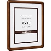 SZKYSJGS 8x10 Wood Picture Frame, Solid Natural Walnut Rounded Corner Photo Frame with Tempered Glass, 8 x 10 Wooden Frame Matted to 6x8, Wall or Tabletop Display