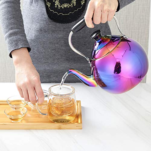 OMGard Whistling Tea Kettle Stainless Steel Rainbow Teapot 2 Liter Teakettle for Stovetop Induction Stove Top Boiling Water Colorful Tea Pot Modern Mirror Finish 2.1 Quart, 68 ounce