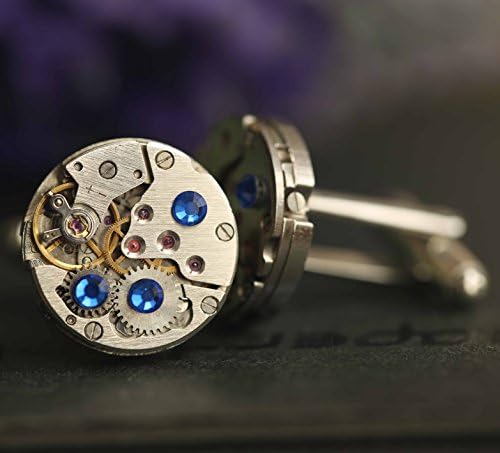 Watch Movement dark blue Swarovski Crystals Cufflinks,Mechanical Cufflinks