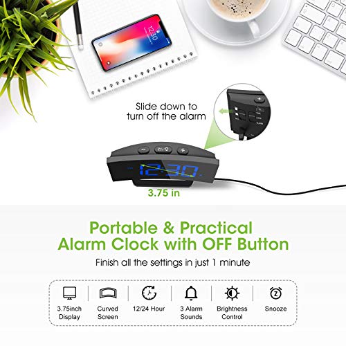 Mpow Digital Alarm Clock, 5'' Curved LED Screen, 6 Brightness, 3 Alarm Sounds, Easy Digital