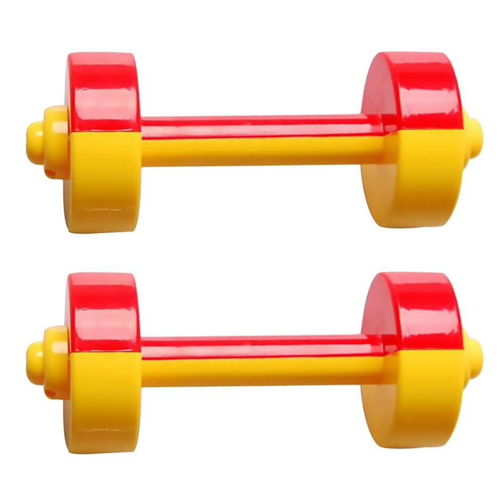 TOYANDONA 1 Pair Kids Dumbbells Toy Plastic Hand Barbells Gym Morning Exercise Fitness Sport Toy Pet Chew Toy For Children Toddlers (Red+Yellow)