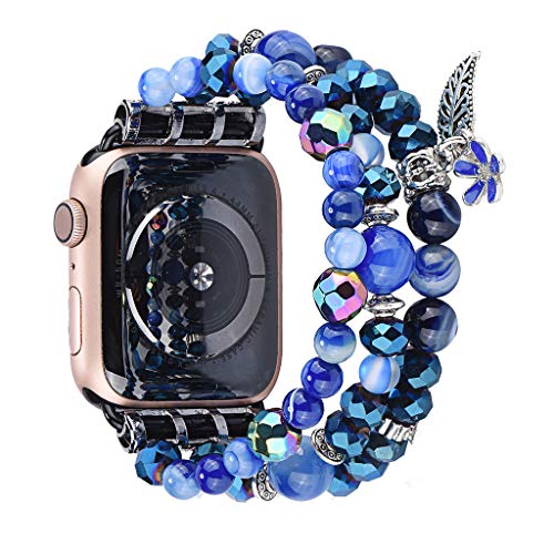 Sodoop Bracelet Compatible for Apple Watch Band 42mm/44mm Women Girl, Fashion Luxury Handmade Elastic Beaded Straps Replacement Wristband Compatible for iWatch Series 4/3/2/1