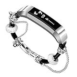 Fitbit Alta Bands, Fitbit Alta HR Bands, Replacement Leather Cord Wristbands with Beautiful Accessories for Fitbit Alta HR Small Large by GHIJKL(Silver)