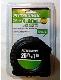 Pittsburgh QuikFind Cinta métrica ~ 25 pies por 1 pulgada, fácil de leer, carcasa de goma ABS de alta resistencia (negro con borde naranja)