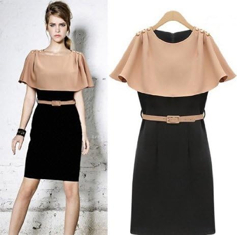 Amazon バイカラー ドレス ワンピース カラーブロック 結婚式 2次会 パーティー ケープ 上質 デザイン Mサイズ ワンピース チュニック 通販