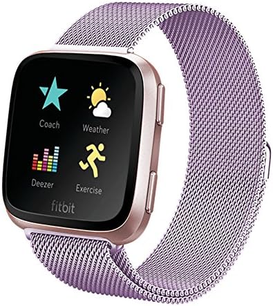 PIXAN Smart Watch Straps Milanese Bands Stainless Steel Loop for Women Men, Metal Wristband with Magnetic Closure Adjustable Compatible with Fitbit Versa (Watch NOT Included) (Lavender, L)