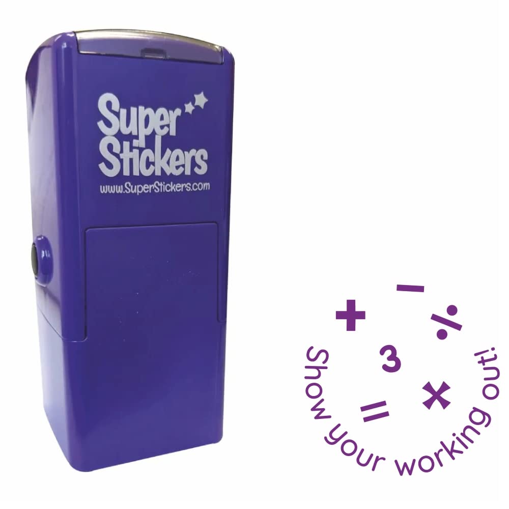 Superstickers Teacher Stamp - Education Marking Stamp - Reward Stamps for School - Show Your Working - Maths - Impression Size Approx. 23x23 mm - Violet Ink