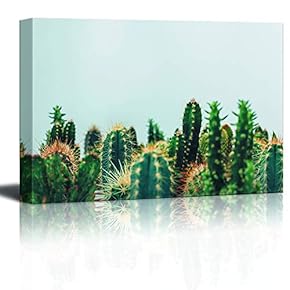 Canvas Wall Art Green Cactus in Nature Painting Artwork for Home Prints Framed - 12x18 inches