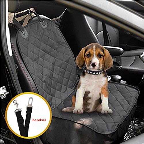 Kokome Heavy Duty Pet Dog Car Front Bucket Seat Cover Mat Durable Waterproof Double Layer Single Seat Protector with Barrier Car Seat Belt Nonslip Backing Seat Anchors (Black 40 x 20.4 Inch)
