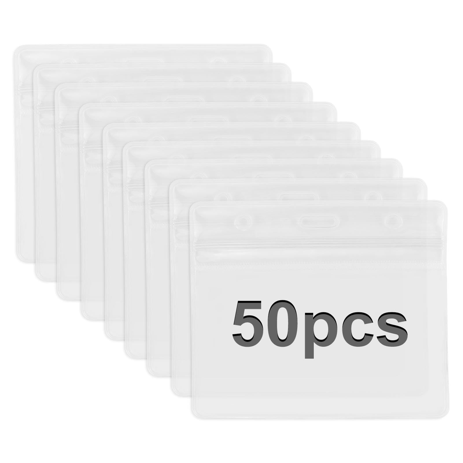 HXMJIED 50PCS Plastic Card Holder, 98x82 MM Clear Waterproof ID Card Holders, Name Tag Badge Card Holders, Plastic Wallets Pocket Holder, Double Sided Badge Holders, Lanyard Card Holder