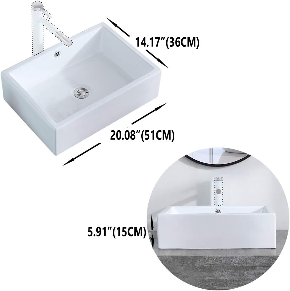 Rectangle Modern Bathroom Sinks Above Counter With Pop Up Drain Stopper Pure White 20 X 14 X 6 Bonnlo Vessel Sink Kitchen Bath Fixtures Tools Home Improvement Sailingschoolpl