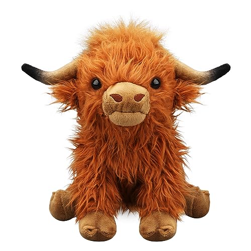 rivoeis 10.5 inches Highland Cows Stuffed Animal Toy Cute Realistic Scottish Cow Plush Fluffy Cows Plush for Kids Boys Girls