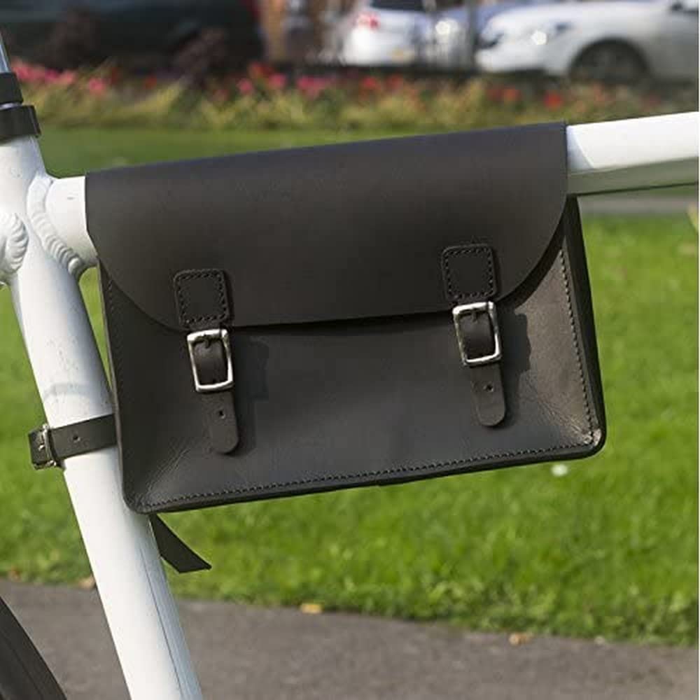 London Craftwork Bicycle Frame Bag Handcrafted Natural Leather Black 8.6"x6.5"x2" S-FRA-BL