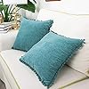 CaliTime Throw Pillow Cases Pack of 2 Cozy Solid Dyed Soft Chenille Cushion Covers with Pom Poms for Couch Sofa Home…