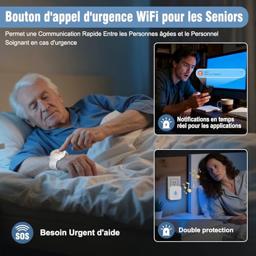 ChunHee Seniors Alarm Device - Disability and Mobility Friendly System - Alarm Bracelet for Home Use (1 Receiver + 1 Watch + 2 Transmitter)