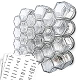 Gneiss Spice Small Empty Magnetic Spice Jars | Create a DIY Hanging Spice Rack on Your Fridge | Includes Hexagon Glass Jars, Magnetic Lids + Spice Labels (24 Small Jars, Black Lids)